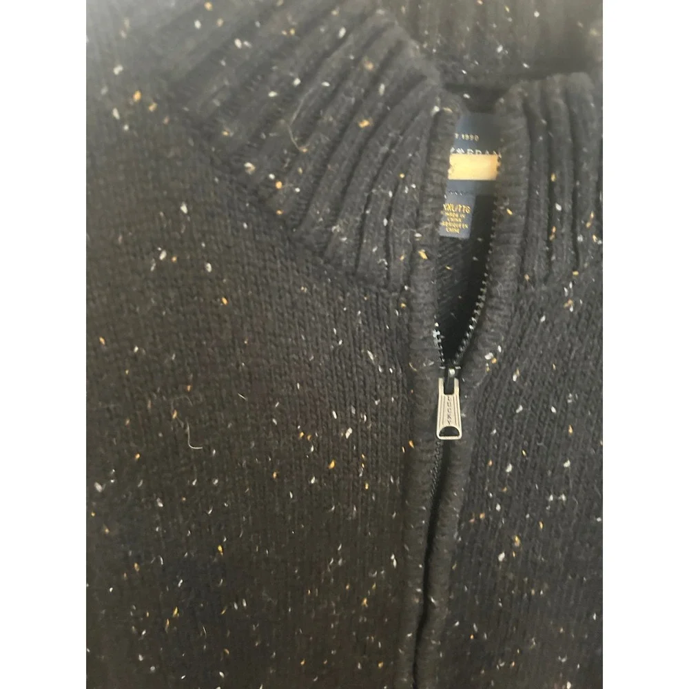 Lucky Brand Mens XXL Black Speckled‎ Full Zip Cardigan Sweater Cotton Wool Blend